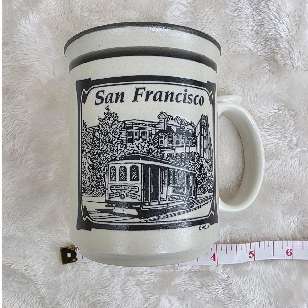 San Francisco Cable Car Souvenir Mug Vintage Ceramic Blue‎ Interior
